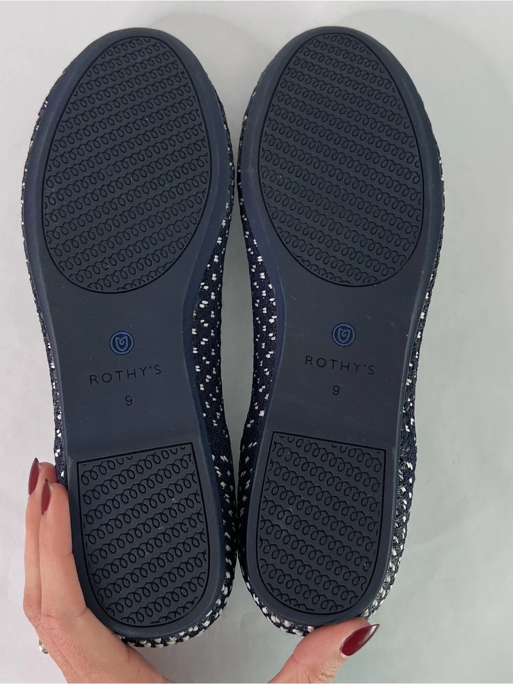 Rothy’s Maritime Honeycomb Ballet Flats Navy Blue White Spotted Knit Shoes 9W